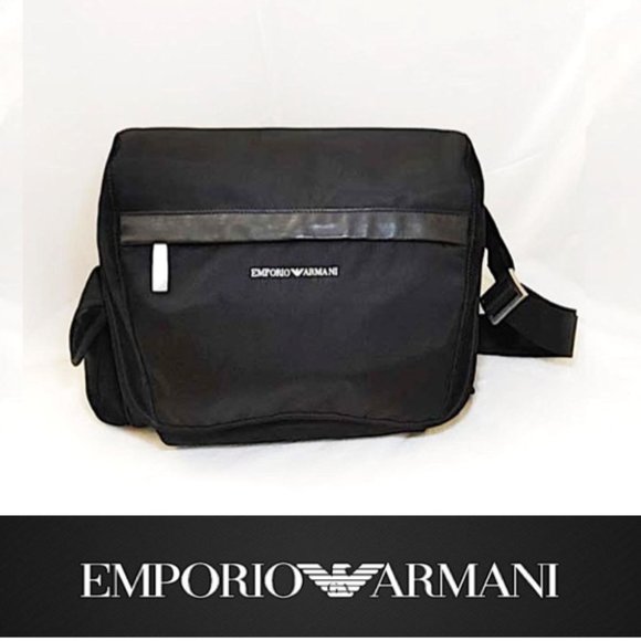Emporio Armani Mens Messenger Bag Large Black Nylon Leather Shoulder Cro… - Picture 2 of 15